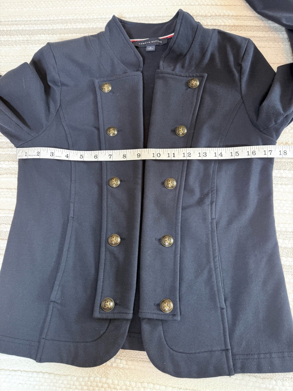 Tommy Hilfiger Military Band Jacket Navy Stand Collar Knit Blazer Gold Buttons M - Picture 9 of 15